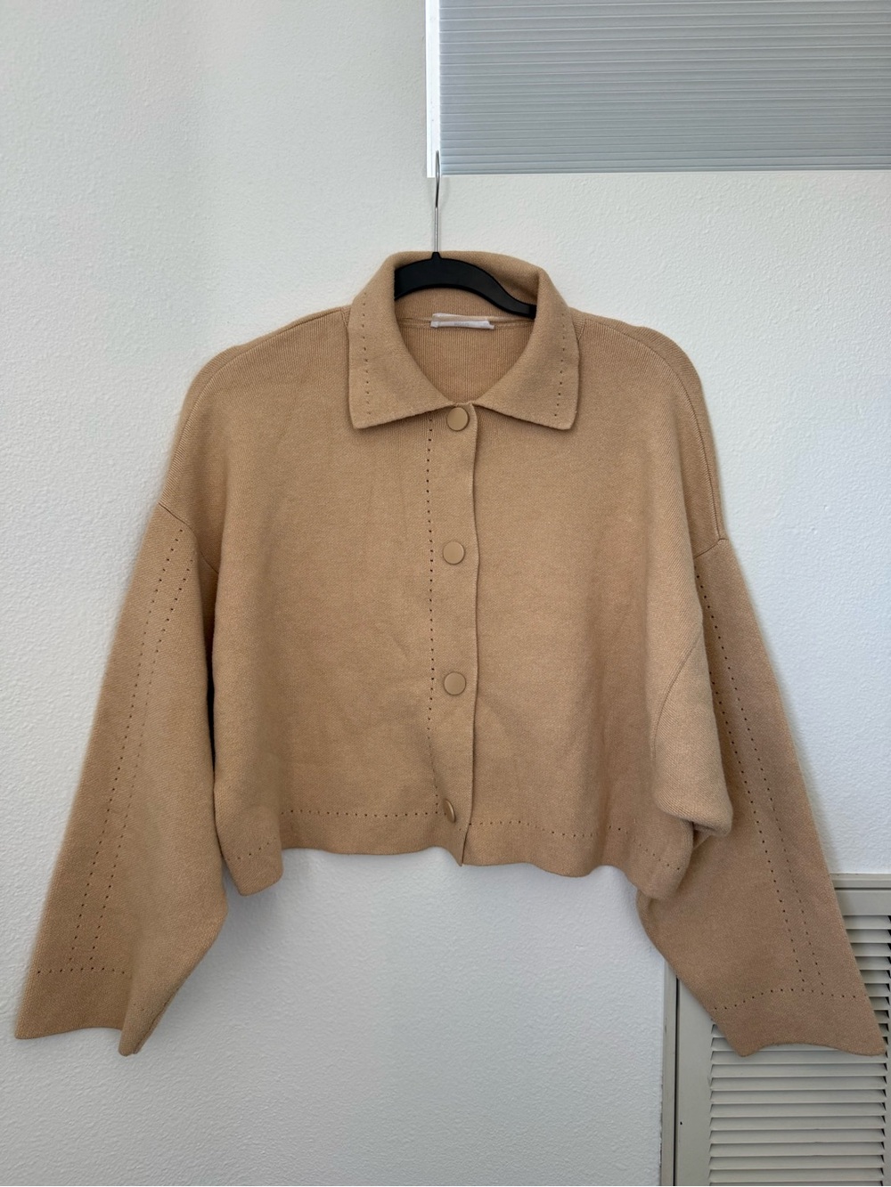 Mango Cropped Camel Button-Front Knit Jacket